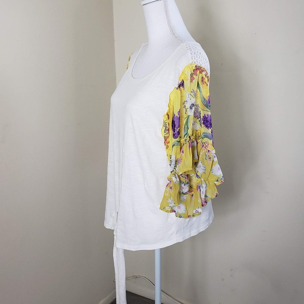 Umgee Knit Ruffle Sleeve Front Tie Top White Large - Picture 8 of 12